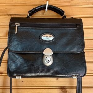 Gloria Vinci Black Leather Baguette Bag Silver Details